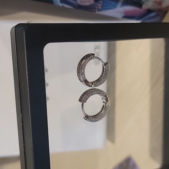 Moissanite Stone Hoop Earrings - Picture 4 of 6